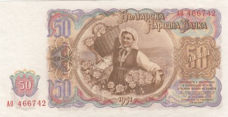Bulgarie 50 Leva 1951 -G. Dimitrov, femme avec roses