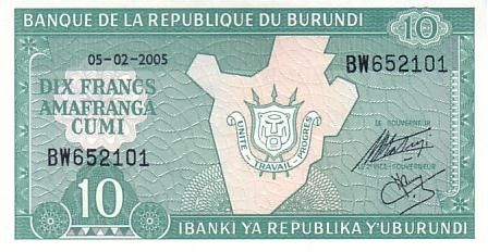 Burundi 10 Francs 2005 - Carte du Burundi
