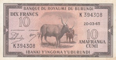 Burundi 10 Francs Boeufs  - 1965 - TTB + - P. 9 - K 394308