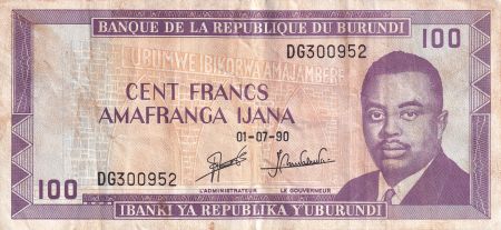 Burundi 100 Francs - Prince Rwagasore - Totem - 1990 - P.29c