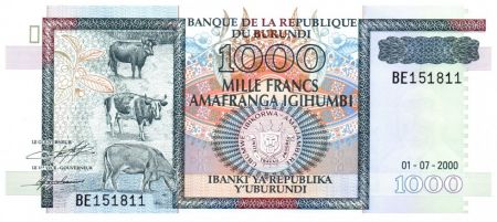 Burundi 1000 Francs 2000 - Elevage, Monument