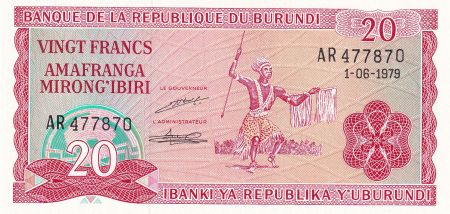 Burundi 20 Francs  - Guerrier - 1979 - Série AR - P.27a
