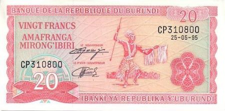 Burundi 20 Francs 1995 - Guerrier Burundais