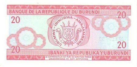 Burundi 20 Francs 1995 - Guerrier Burundais