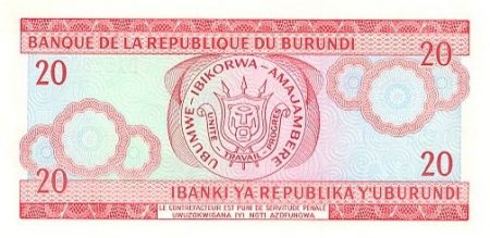 Burundi 20 Francs 2007 - Guerrier Burundais