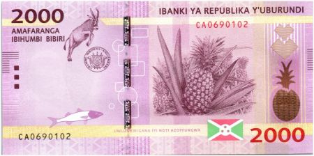 Burundi 2000 Francs 2015 -  Ananas et Antilope