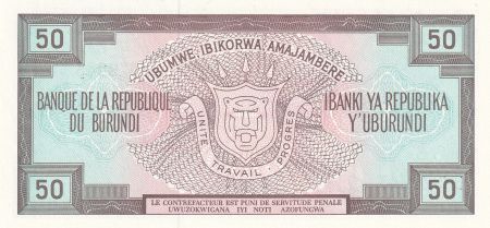 Burundi 50 Francs - Jeune Homme - Armoiries - 1991 - Série BM - P.28c
