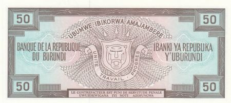 Burundi 50 Francs 1993 - Homme avec tambour, Armoiries