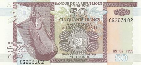 Burundi 50 Francs 1999 - Homme en pirogue, bateaux, lac