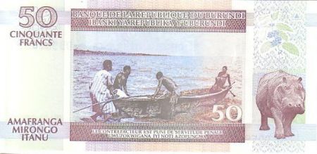 Burundi 50 Francs Homme, pirogue - Pêcheurs, Hippopotame