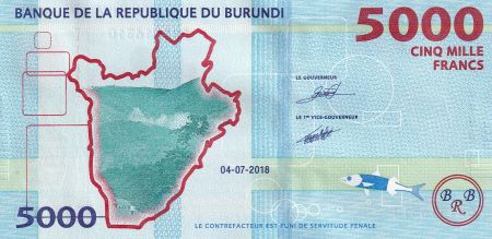 Burundi 5000 Francs - Danseurs - Carte du Burundi - 2018 - Série DH - P.53b
