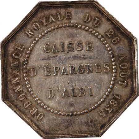 CAISSE D\'EPARGNE D\'ALBI - JETON ARGENT poinçon Abeille (1860-1880)