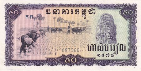 Cambodge 50 Riels - Rizière - Soldats - 1975 - P.23