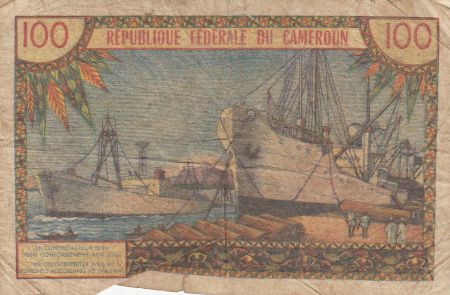 Cameroun 100 Francs ND1962 - Président Ahidjo, village, bateaux - Série N.21
