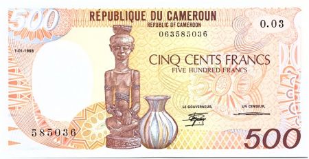 Cameroun 500 Francs Statuette et cruche - 1988