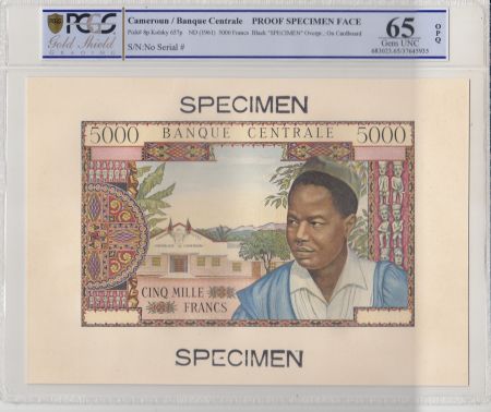 Cameroun 5000 Francs Epreuve recto - 1961 - P.8 - PCGS 65 OPQ