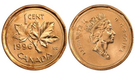 Canada 1 Cent . Feuilles d\'Erable 1996