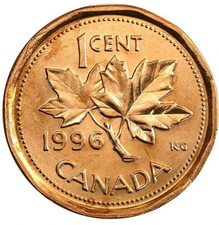 Canada 1 Cent . Feuilles d\'Erable 1996