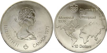 Canada 10 Dollars, JO de Montréal 1976 - Carte du Monde - 1973