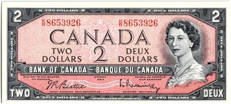 Canada 2 Dollars, Elizabeth II - Paysage  - 1954