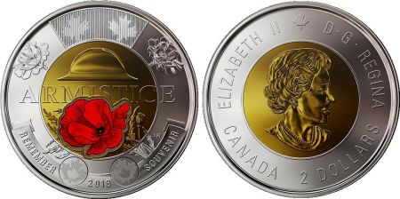 Canada 2 Dollars Elisabeth II - Armistice 1914-1918 - Colorisée