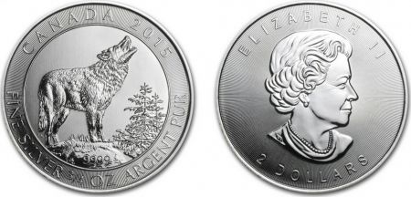 Canada 2 Dollars Elisabeth II - Loup Gris 3/4 Once Argent 2015