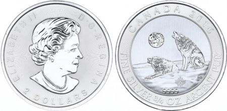 Canada 2 Dollars Elisabeth II - Loup Gris 3/4 Once Argent 2016