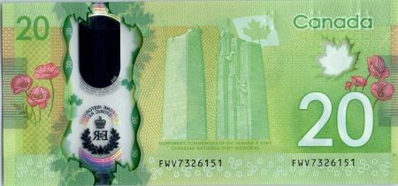Canada 20 Dollars Elisabeth II - Regne historique 2015 Polymer