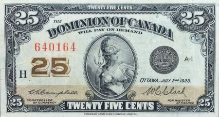 Canada 25 Cent Britannia - 1923 - Série H