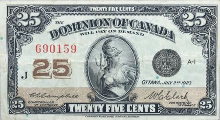 Canada 25 Cent Britannia - 1923 - Série J