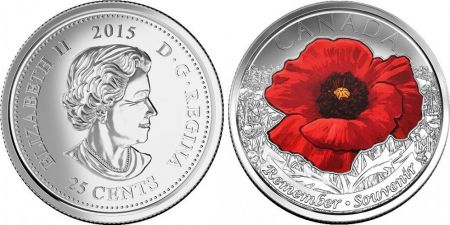 Canada 25 Cents Coquelicot colorisé - 2015