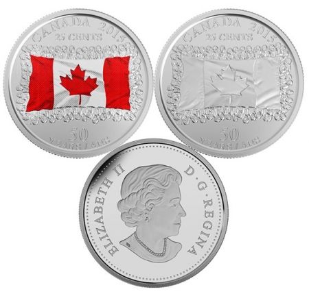 Canada 25 Cents Lot 2 pièces 50 ans du drapeau canadien - 2015