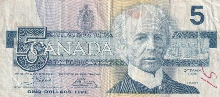Canada 5 Dollars - Sir Wilfried Laurier - 1986 - P.95a2