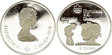 Canada 5 Dollars, JO de Montréal 1976 - Athlète avec Flamme (JO) - 1974 BE