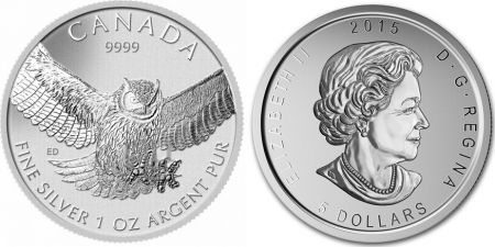 Canada 5 Dollars Elisabeth II - 1 Once Hibou Grand Duc Argent 2015