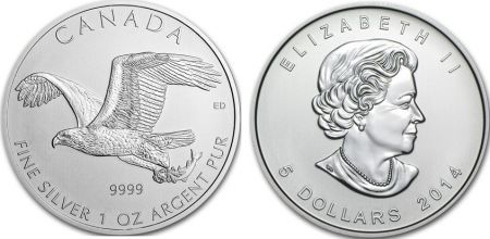 Canada 5 Dollars Elisabeth II - 1 Once Pygargue Argent 2014