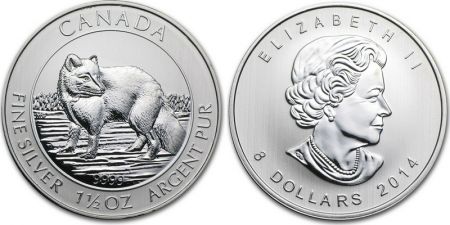 Canada 8 Dollars, Elisabeth II - Renard Polaire 1 1/2 Once 2014
