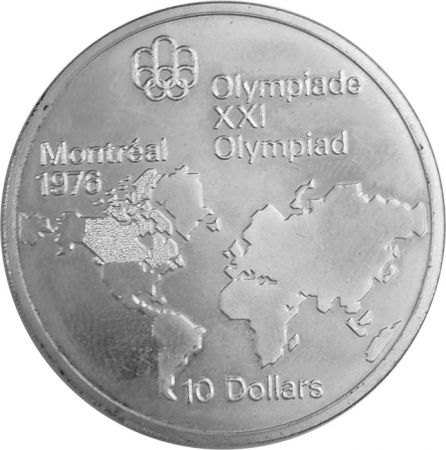 Canada Carte du Monde - 10 Dollars Argent 1973 CANADA - Jeux Olympiques Montréal 1976
