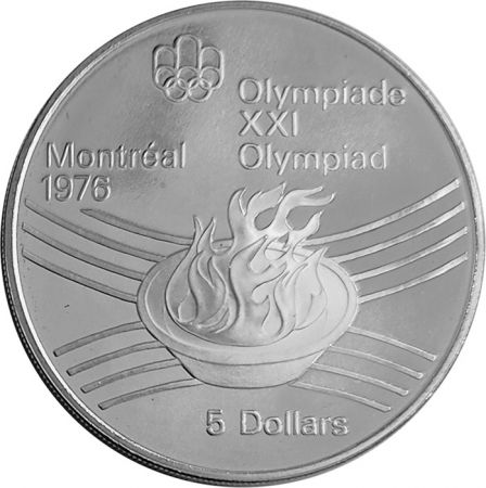 Canada Flamme olympique - 5 Dollars Argent 1976 CANADA - Jeux Olympiques Montréal 1976