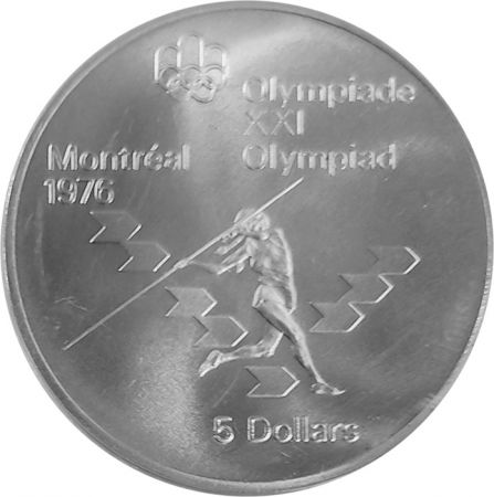 Canada Javelot - 5 Dollars Argent 1975 CANADA - Jeux Olympiques Montréal 1976