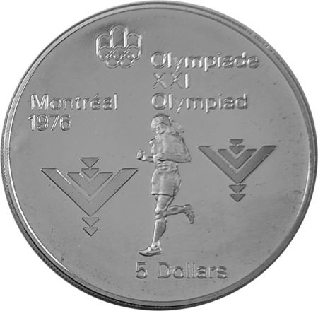Canada Marathon - 5 Dollars Argent 1975 CANADA - Jeux Olympiques Montréal 1976