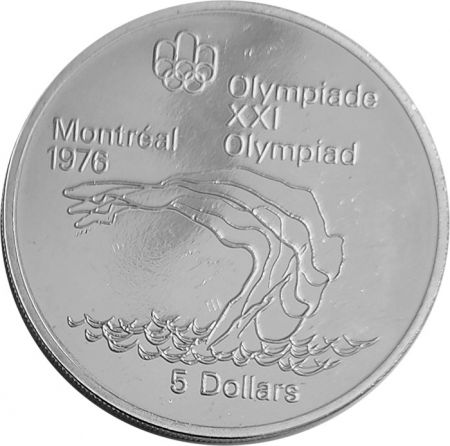 Canada Plongeon - 5 Dollars Argent 1975 CANADA - Jeux Olympiques Montréal 1976