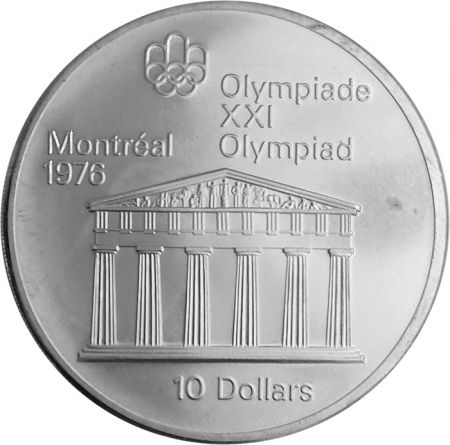 Canada Temple de Zeus - 10 Dollars Argent 1974 CANADA - Jeux Olympiques Montréal 1976