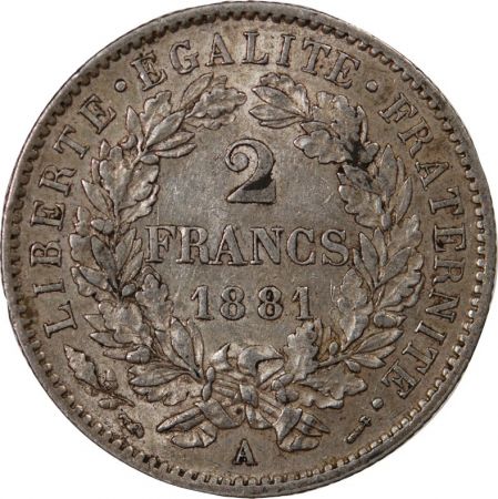 CERES - 2 FRANCS ARGENT 1881 A PARIS