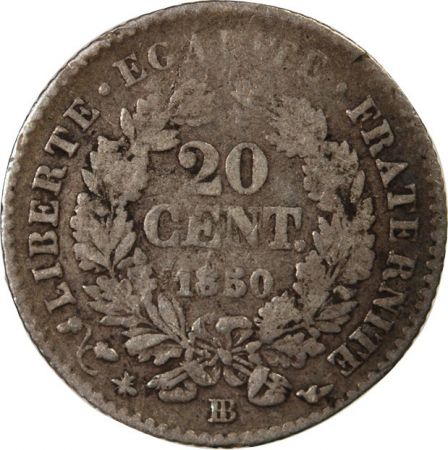 CERES - 20 CENTIMES ARGENT 1850 BB STRASBOURG - Rare