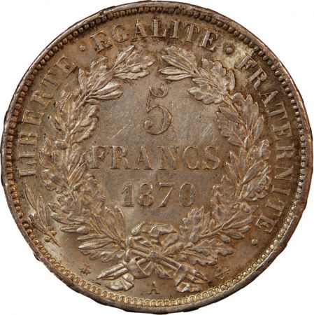 CERES - 5 FRANCS ARGENT 1870 A PARIS Avec Légende\ \ 