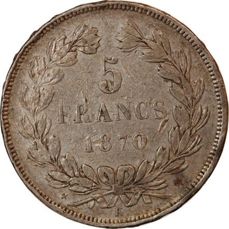 CERES - 5 FRANCS ARGENT 1870 k BORDEAUX  Sans légende\ \ 