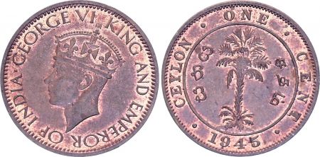Ceylan 1 Cent, Georges VI - 1945