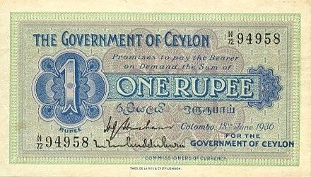 Ceylan 1 Rupee Vert et bleu - 1936