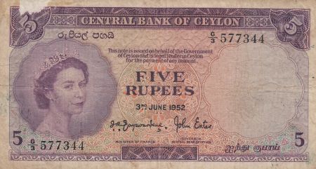 Ceylan 5 Rupees Elisabeth II - 1952
